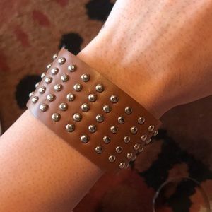 Leather band bracelet with silver studs